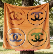Colorful Sketch Chanel Double C Logo Flannel Sofa Throw Blanket IMG_7006